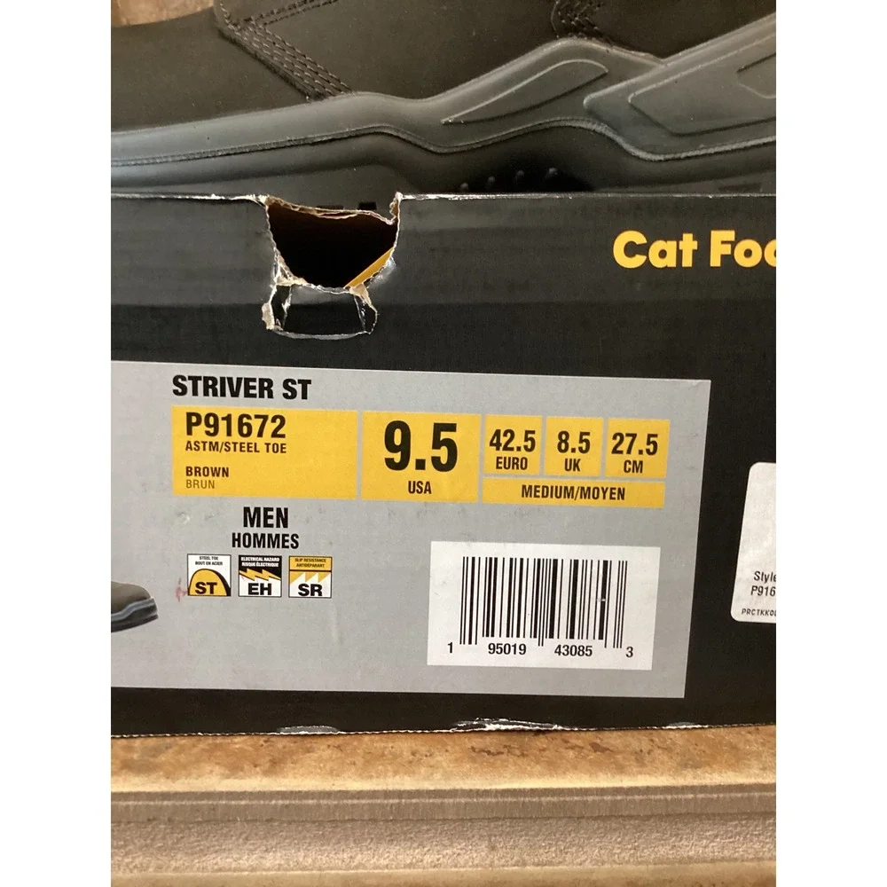 Caterpillar Striver ST Mens Size 9.5 Steel Toe Work Boots Brown Leather New